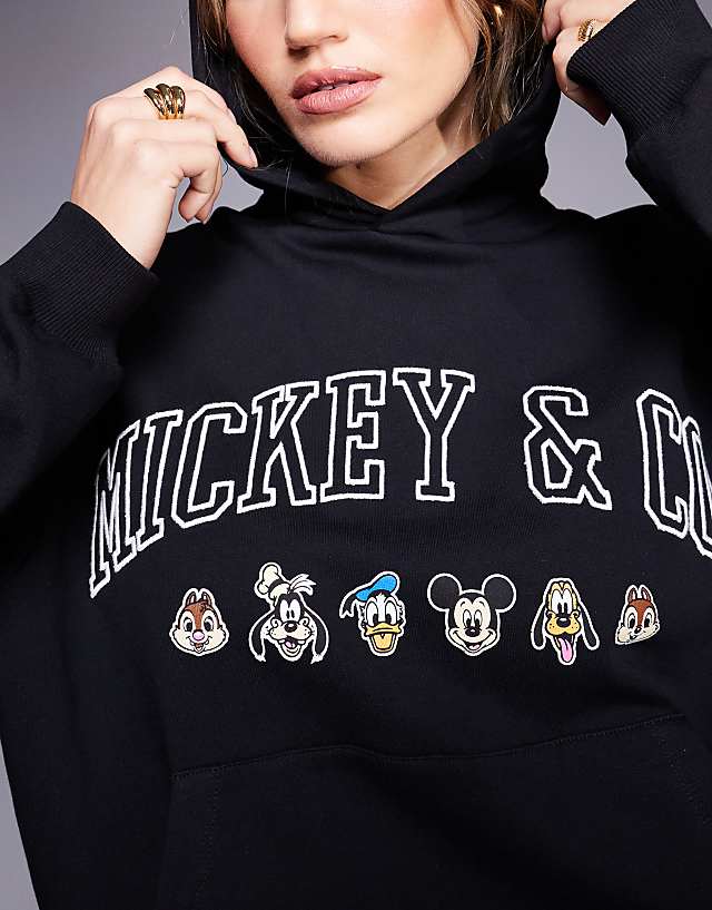 Asos ASOS DESIGN Disney Unisex Boxy Oversized Heavyweight Hoodie With Mickey Mouse & Friends Embroidery In Black