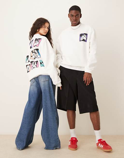 Asos ASOS DESIGN Disney Unisex Oversize Sweatshirt With Mickey Mouse Print In White