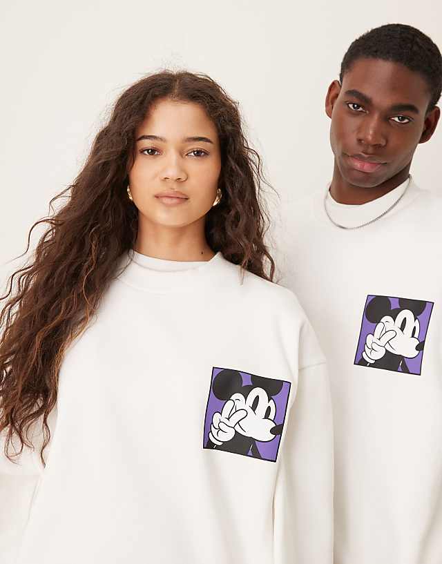 Asos ASOS DESIGN Disney Unisex Oversize Sweatshirt With Mickey Mouse Print In White