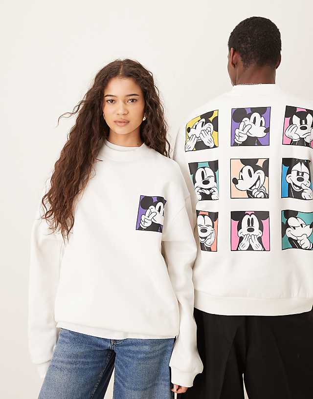 asos ASOS DESIGN Disney unisex oversize sweatshirt with Mickey Mouse print in white