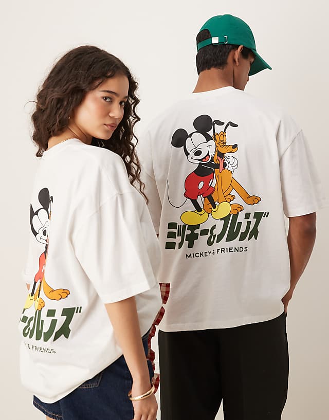 Asos ASOS DESIGN Disney Unisex Oversize T-shirt With Mickey Mouse Print In Ecru