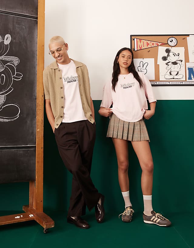 Asos ASOS DESIGN Disney Unisex Oversize T-shirt With Mickey Mouse Print In Washed Pink