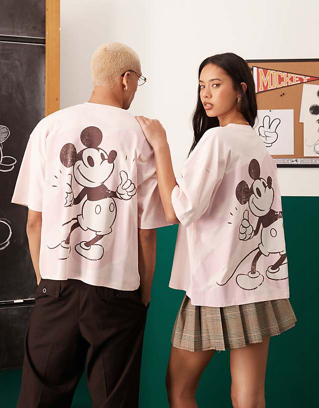 asos ASOS DESIGN Disney unisex oversize t-shirt with Mickey Mouse print in washed pink