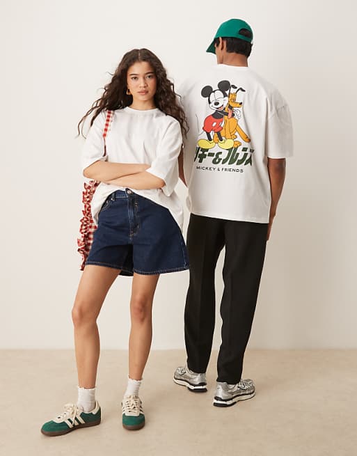 asos ASOS DESIGN Disney unisex oversize t-shirt with Mickey Mouse print in ecru