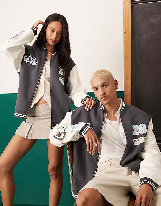 Asos ASOS DESIGN Disney Unisex Oversized Bomber With Mickey Mouse Print In Black