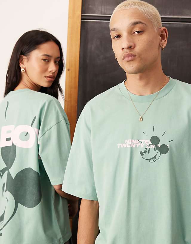 Asos ASOS DESIGN Disney Unisex Oversized Disney T-shirt With Mickey Mouse Print In Green