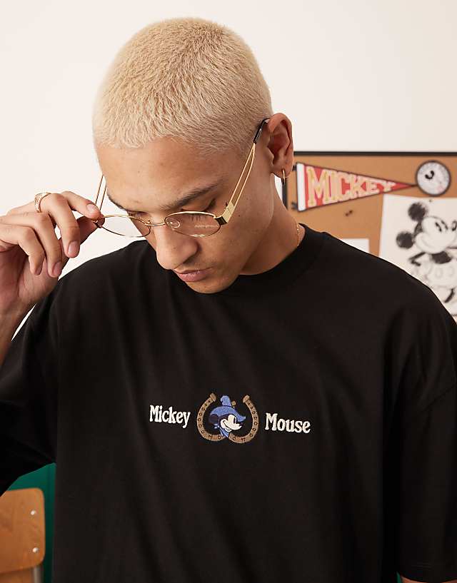 Asos ASOS DESIGN Disney Unisex Oversized Disney T-shirt With Mickey Mouse Prints In Black