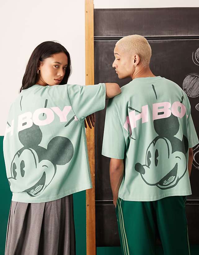 asos ASOS DESIGN Disney unisex oversized Disney t-shirt with Mickey Mouse print in green