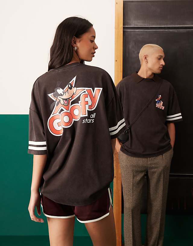 asos ASOS DESIGN Disney unisex oversized t-shirt with Goofy prints in washed black