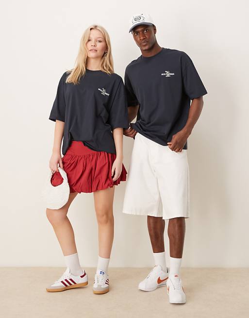 Asos ASOS DESIGN Disney Unisex Oversized T-shirt With Mickey Mouse Print And Embroidery In Navy