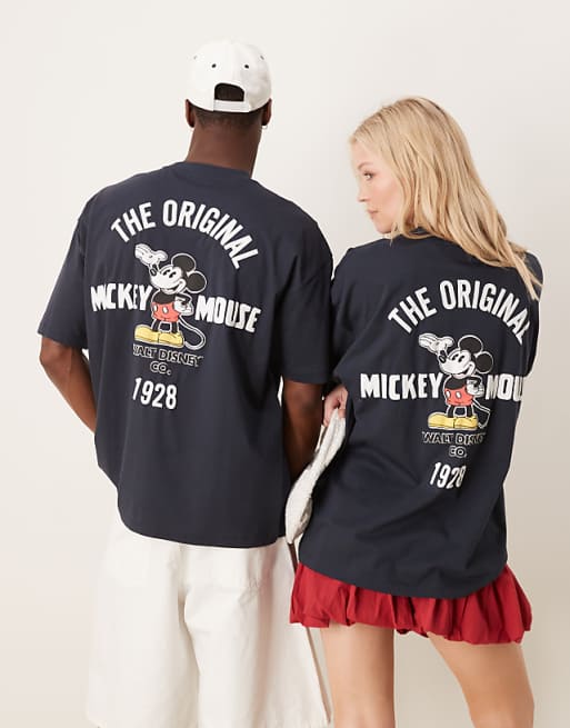 Asos ASOS DESIGN Disney Unisex Oversized T-shirt With Mickey Mouse Print And Embroidery In Navy