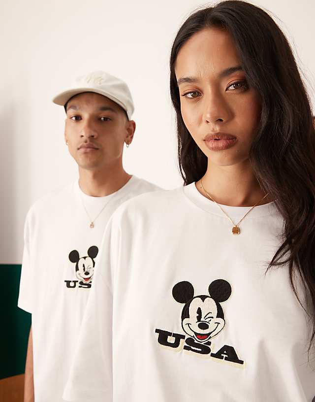 Asos ASOS DESIGN Disney Unisex Oversized T-shirt With Mickey Mouse Prints In White