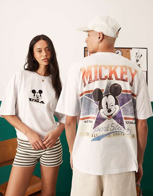asos ASOS DESIGN Disney unisex oversized t-shirt with Mickey Mouse prints in white