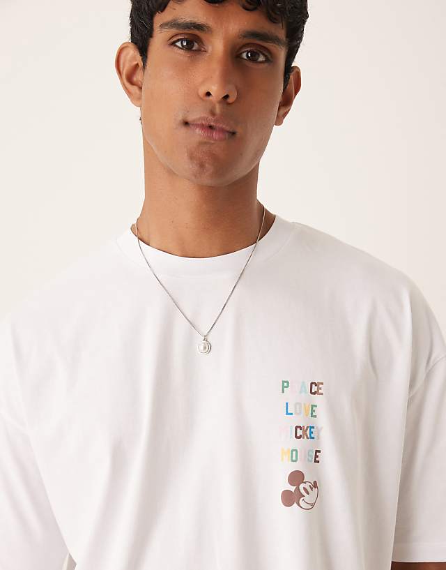 Asos ASOS DESIGN Disney Unisex Oversized T-shirt With Mickey Mouse Text Prints In White