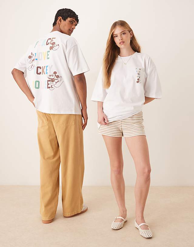 asos ASOS DESIGN Disney unisex oversized t-shirt with Mickey Mouse text prints in white