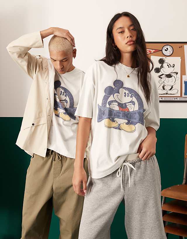 asos ASOS DESIGN Disney unisex oversized t-shirt with Mickey Mouse print in white