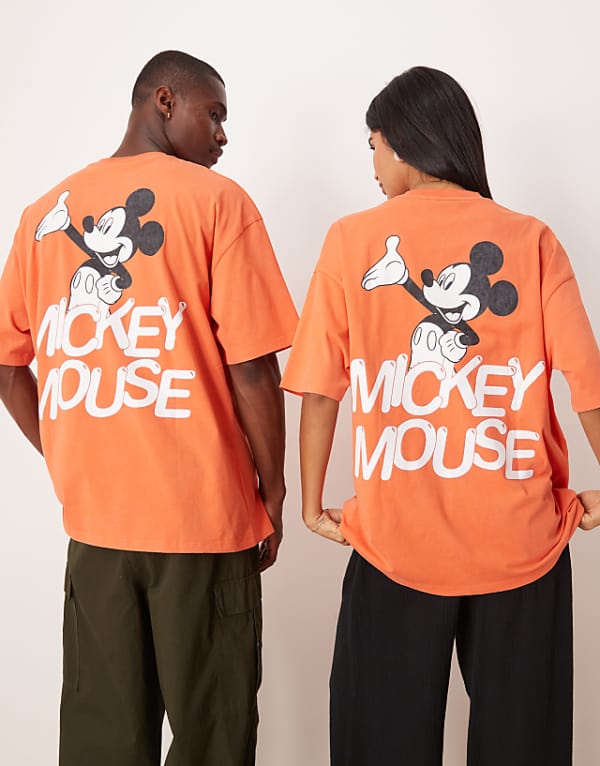 asos ASOS DESIGN Disney unisex oversized t-shirt with Mickey Mouse prints in washed orange