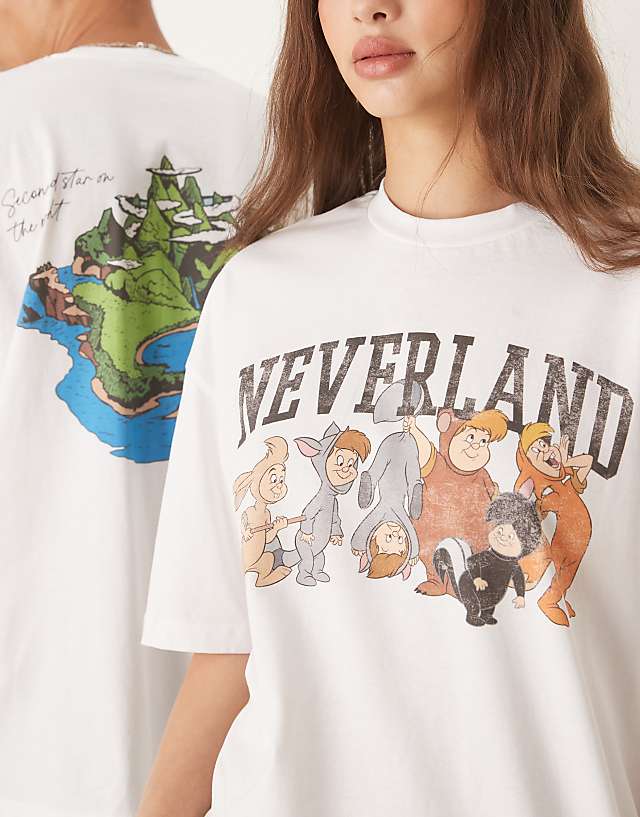 Asos ASOS DESIGN Disney Unisex Oversized T-shirt With Peter Pan Neverland Prints In White