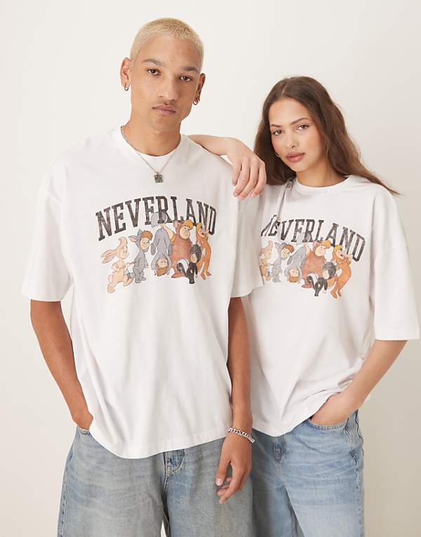asos ASOS DESIGN Disney unisex oversized t-shirt with Peter Pan Neverland prints in white