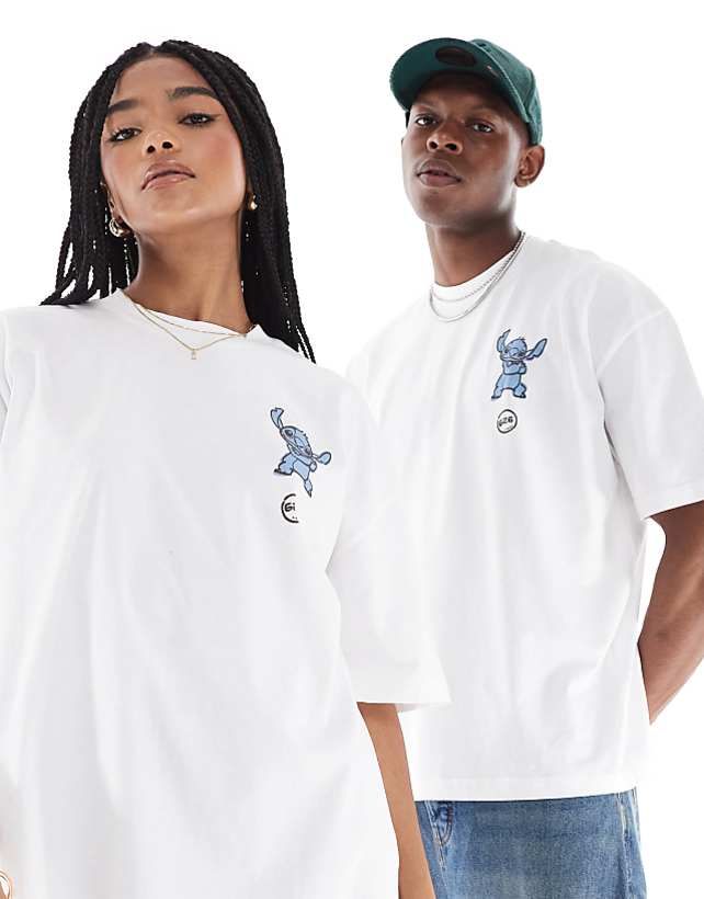 Asos ASOS DESIGN Disney Unisex Oversized T-shirt With Stitch Prints In White