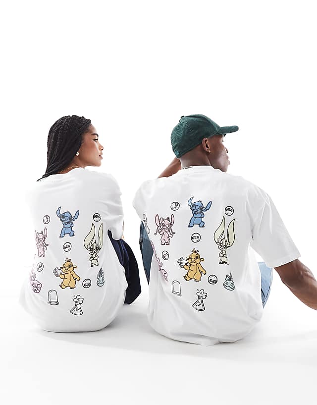 Asos ASOS DESIGN Disney Unisex Oversized T-shirt With Stitch Prints In White