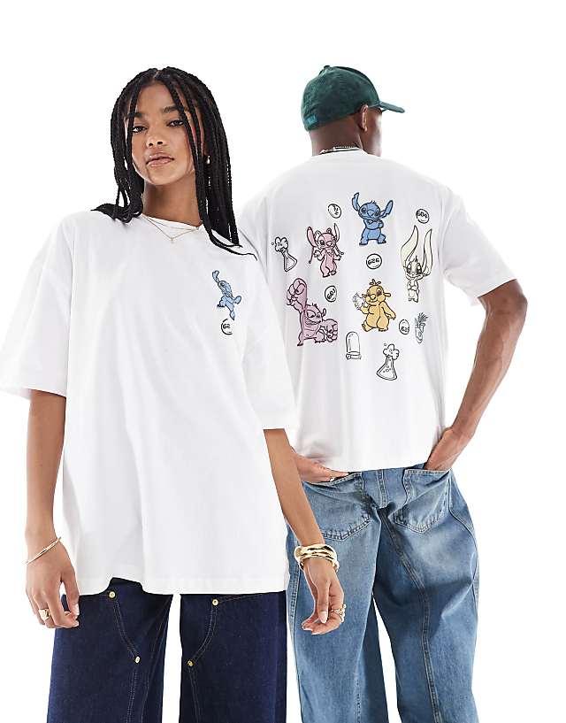 asos ASOS DESIGN Disney unisex oversized t-shirt with Stitch prints in white