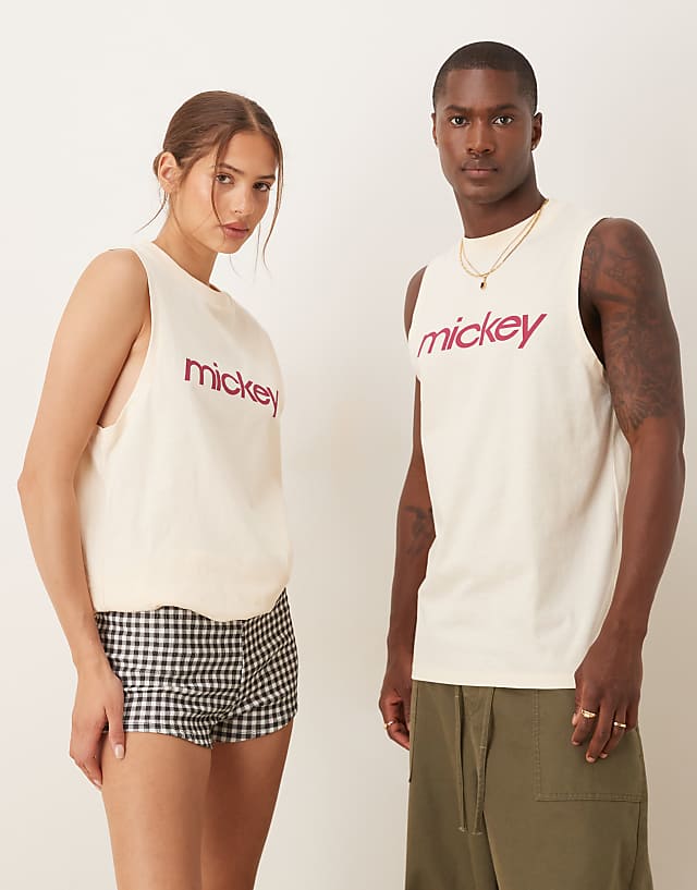 Asos ASOS DESIGN Disney Unisex Oversized Vest With Mickey Mouse Prints In Butter Yellow