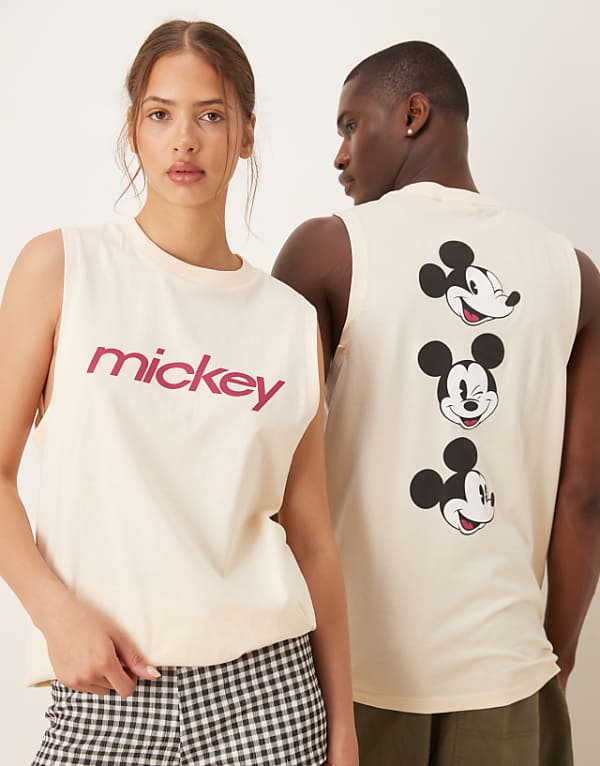 asos ASOS DESIGN Disney unisex oversized vest with Mickey Mouse prints in butter yellow