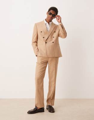 Asos ASOS DESIGN Double Breasted Linen Blend Regular In Camel