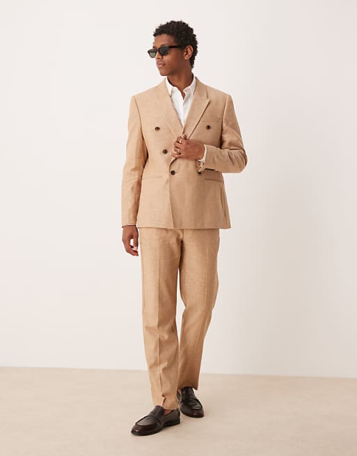 asos ASOS DESIGN double breasted linen blend regular in camel