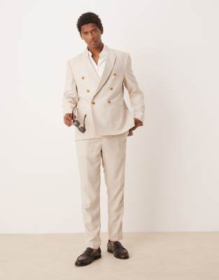 Asos ASOS DESIGN Double Breasted Regular Linen Blend Suit In Natural Beige