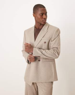 Asos ASOS DESIGN Double Breasted Regular Suit In Beige Twill