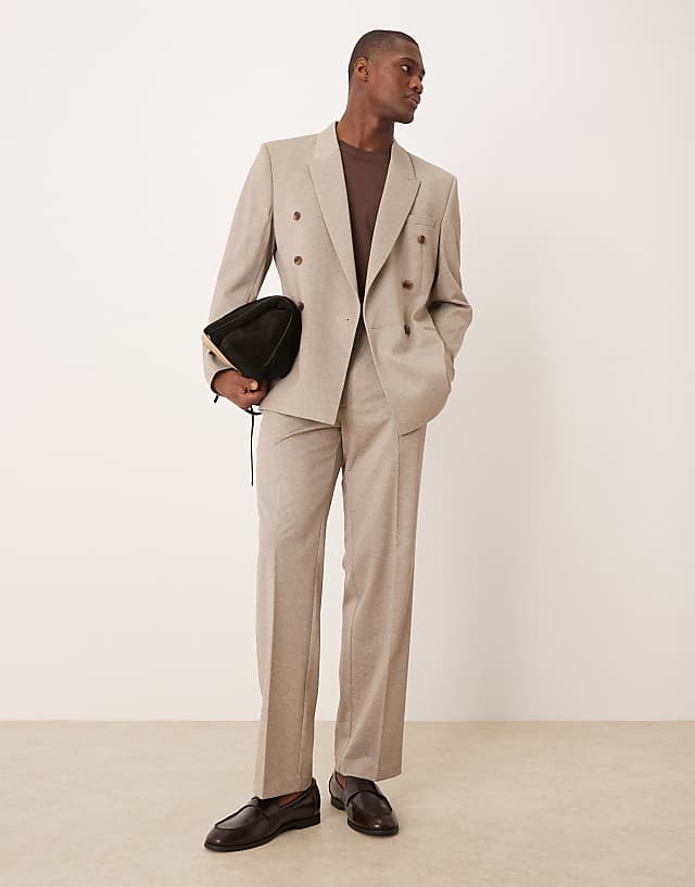 asos ASOS DESIGN double breasted regular suit in beige twill