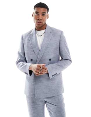 Asos ASOS DESIGN Double Breasted Regular Suit In Blue Texture
