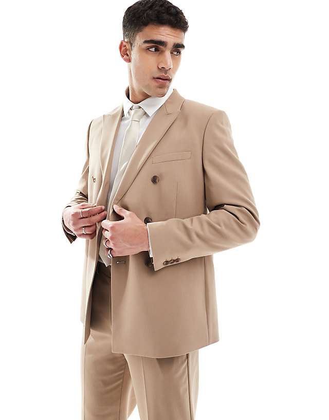 asos ASOS DESIGN double breasted regular suit in brown