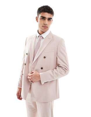 Asos ASOS DESIGN Double Breasted Regular Suit In Light Pink