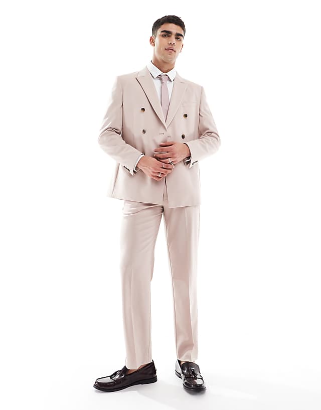 asos ASOS DESIGN double breasted regular suit in light pink