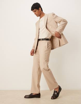 Asos ASOS DESIGN Double Breasted Regular Suit In Stone Marl Pinstripe
