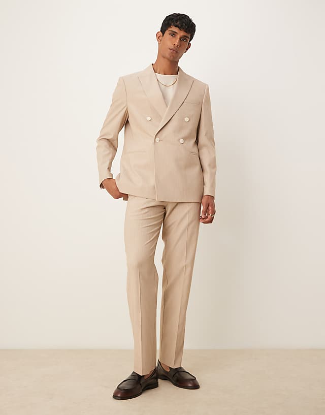 asos ASOS DESIGN double breasted regular suit in stone marl pinstripe