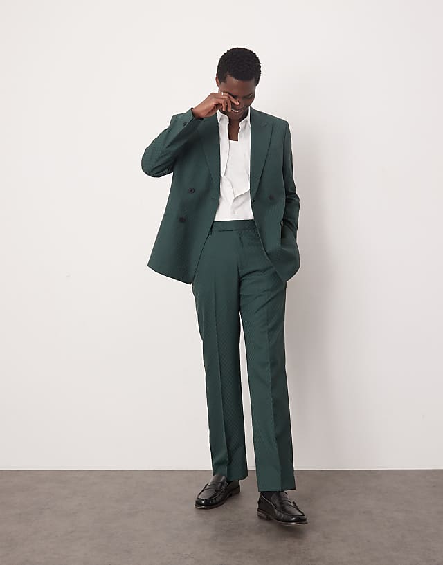 Asos ASOS DESIGN Double Breasted Regular Suit Jacket In Checkerboard Weave In Green