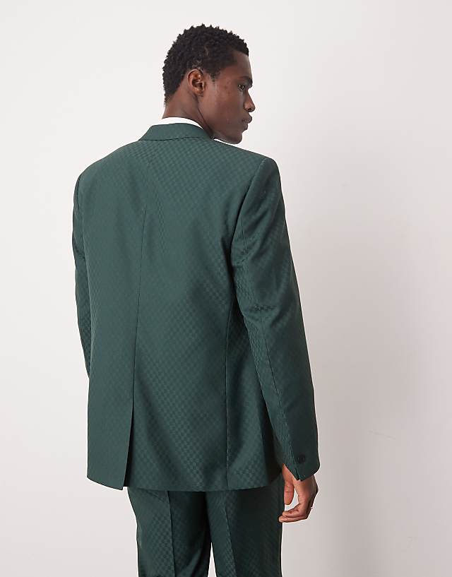 Asos ASOS DESIGN Double Breasted Regular Suit Jacket In Checkerboard Weave In Green