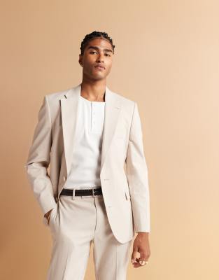 Asos ASOS DESIGN Double Breasted Regular Suit With Linen In Stone