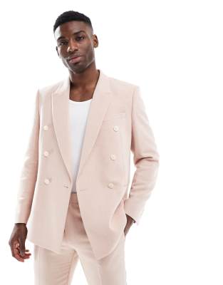 Asos ASOS DESIGN Double Breasted Regular Suit With Wool In Light Pink