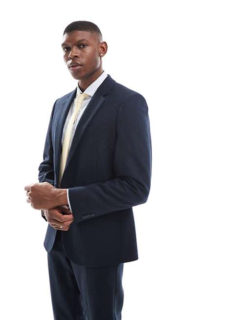 Asos ASOS DESIGN Double Breasted Skinny Suit With Wool In Blue Barleyweave