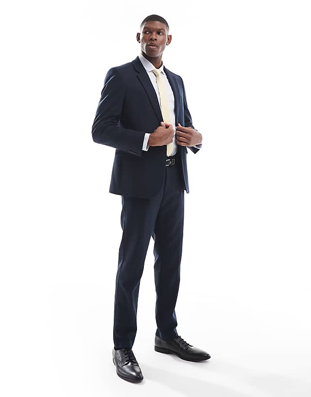 Asos ASOS DESIGN Double Breasted Skinny Suit With Wool In Blue Barleyweave