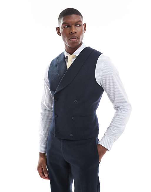 Asos ASOS DESIGN Double Breasted Skinny Suit With Wool In Blue Barleyweave