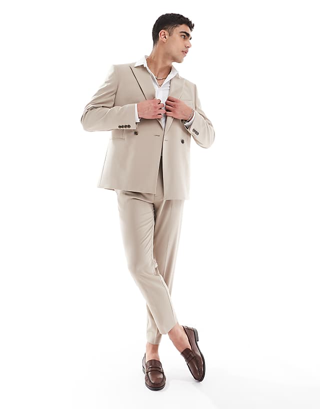 asos ASOS DESIGN double breasted slim suit in beige