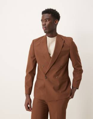 Asos ASOS DESIGN Double Breasted Slim Suit In Brown