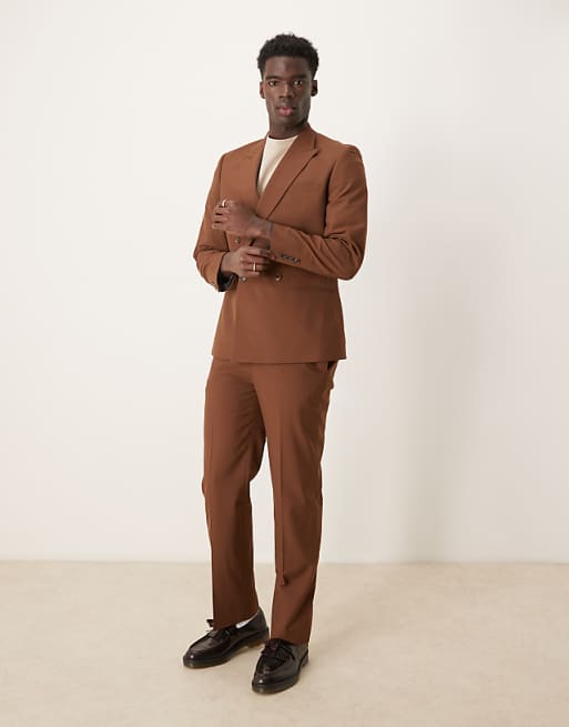 asos ASOS DESIGN double breasted slim suit in brown