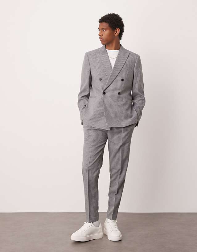 asos ASOS DESIGN double breasted slim suit in grey pinstripe